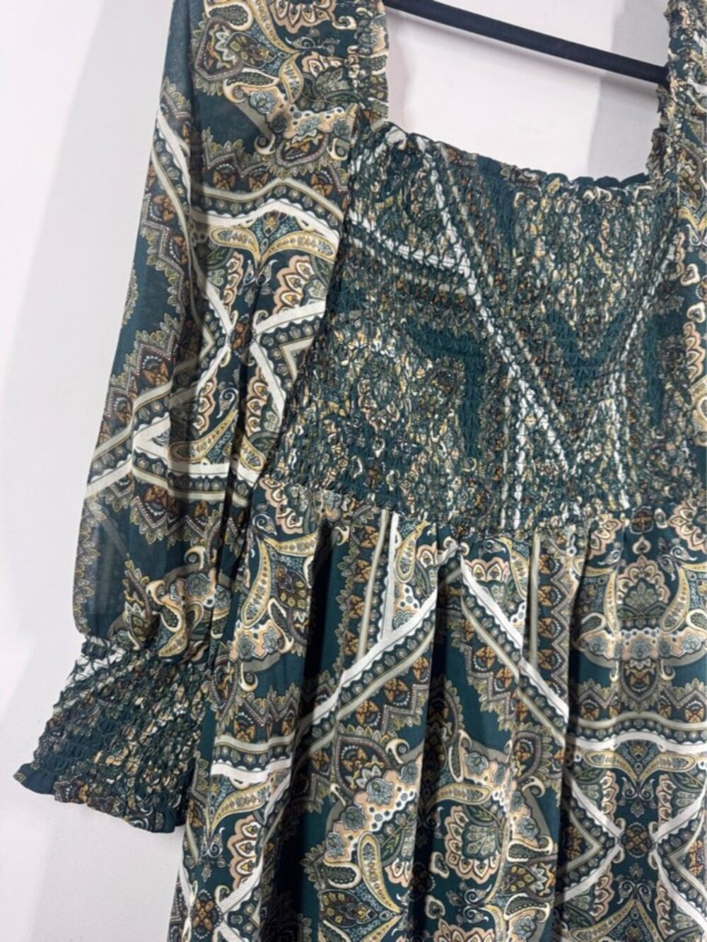 Apricot Paisley Mini Dress Green Size 6 Boho Cottagecore Festival Vacation Chic - Picture 11 of 16